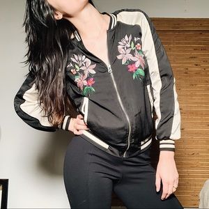 Satin Floral Bomber Jacket